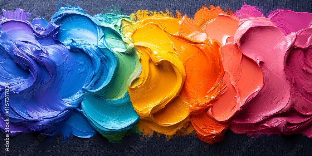 Poster vibrant array of paint colors blending in stunning harmony on a dark surface showcasing creativity a