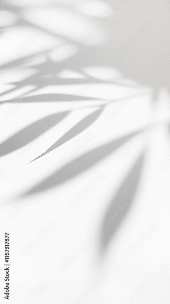 Poster shadows of leaves cast on a white surface create an abstract pattern during daylight hours in a sere