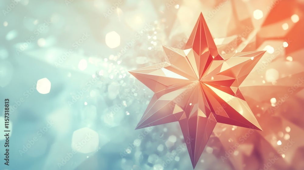 Poster Three-dimensional Star Design in Warm Shades Shines Against a Blurred Background With Soft Gradients and Sparkles Creating a Festive Atmosphere