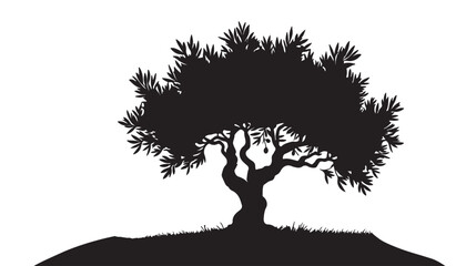 Olive tree silhouette Black and white vector illustration design background