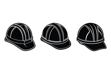 set of construction worker helmet silhouettes  