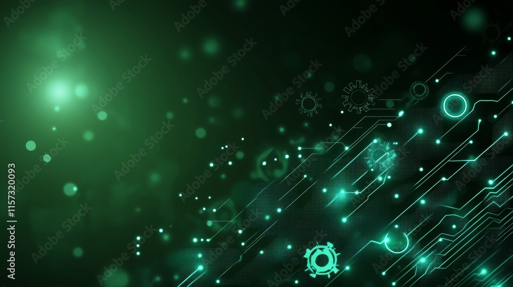 Poster abstract green digital technology background featuring glowing elements and geometric patterns that 
