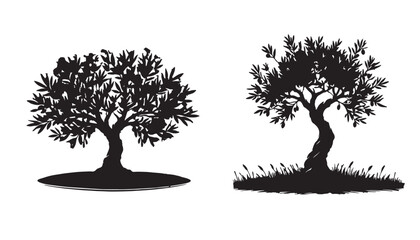Olive tree silhouette Black and white vector illustration design background