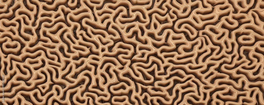 Poster Optical Illusions and Perception Concepts. An abstract pattern resembling intricate, winding lines in a warm, earthy tone, creating a visually engaging texture.