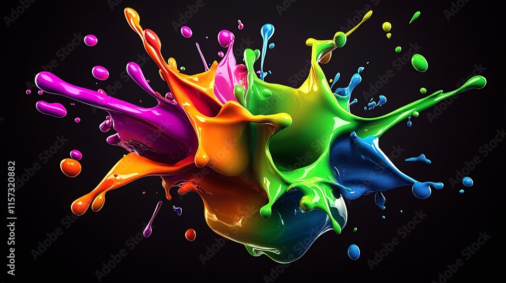 Aufkleber Explosive Colorful Paint Splatter Creating Dynamic Abstract Visuals : Generative AI