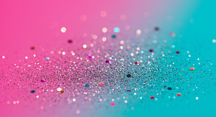 Bright gradient backdrop with colorful confetti and sparkles