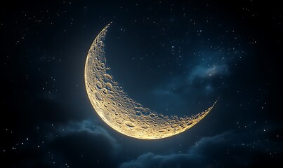 Fototapeta premium Crescent moon glowing in night sky. (1)