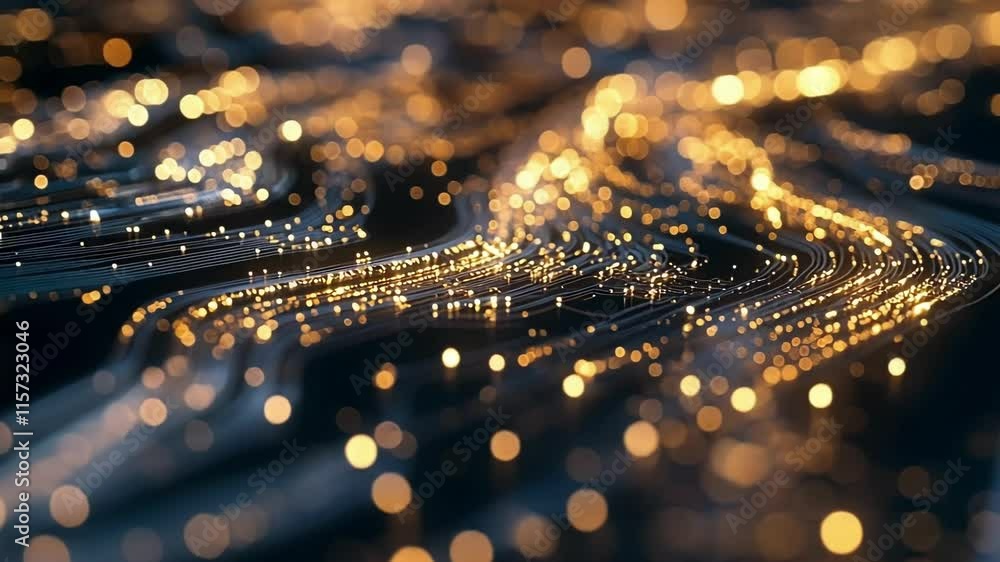Poster a detailed focus on a printed circuit board populated with iot components where the shimmering trace