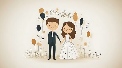 Cute cartoon bride and groom.