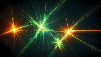 Fototapeta premium A dynamic plasma beam-themed background, where sharp, angular beams of fluorescent green and orange crisscross each other.