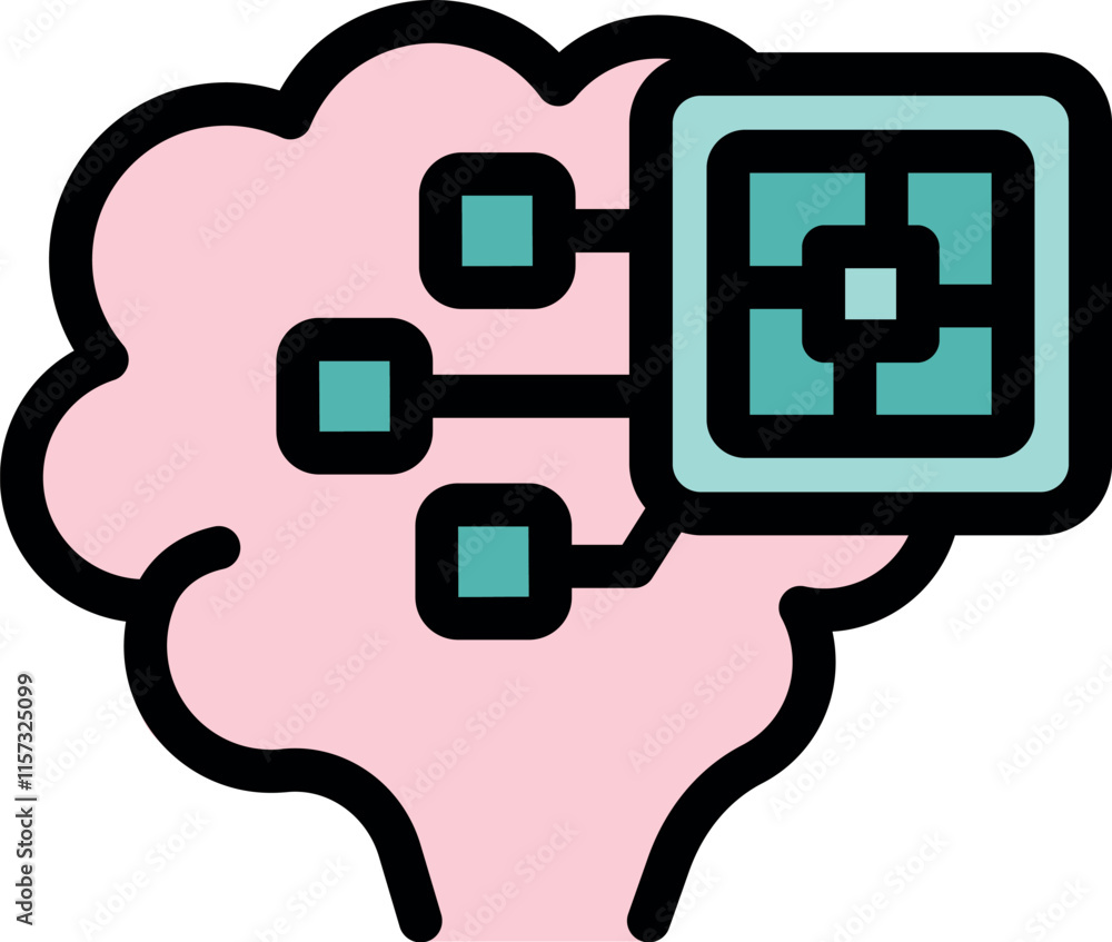 Poster pink brain connecting to digital processor representing machine learning and artificial intelligence
