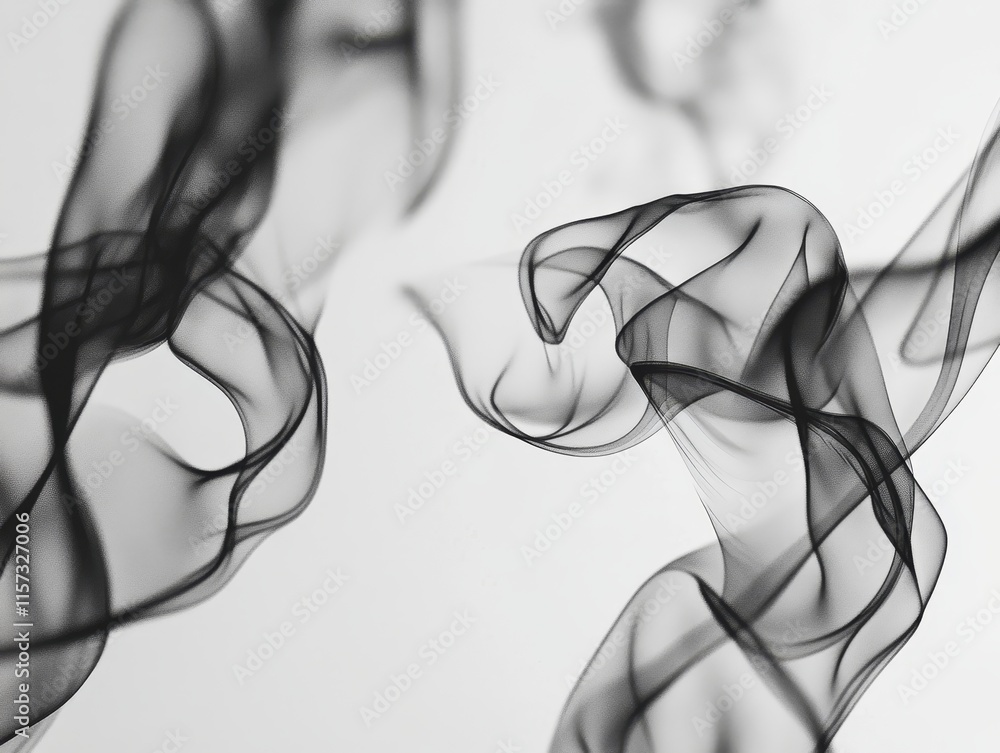 Poster delicate wisps of black smoke swirl in elegant patterns against a bright background, creating a mesm