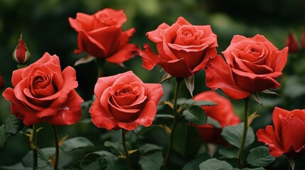 Vibrant red roses in bloom botanical garden floral photography green environment close-up view nature's beauty