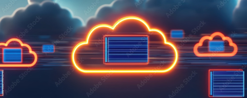 Poster document convert cloud concept. a vibrant illustration of cloud computing technology, featuring styl