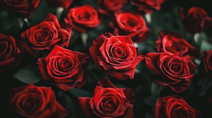 Obraz premium Elegant arrangement of red roses floral display indoor setting close-up view beauty concept for home decor