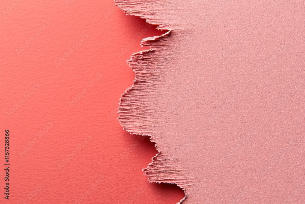 Poster a close-up view of torn paper revealing layers of soft pink and coral colors, showcasing texture and