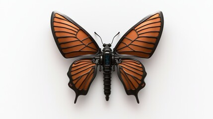 Obraz premium Detailed Concept of a Biomechanical Butterfly with Metallic Wings, Showcasing Intricate Design and Innovative Technology, Perfect for Futuristic and Nature-Themed Projects