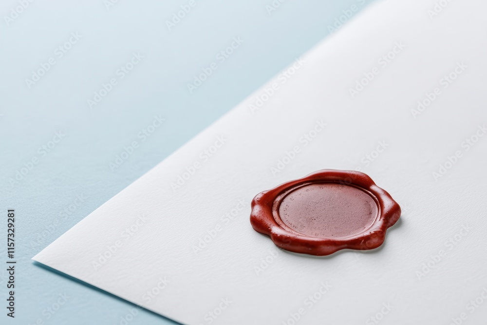 Poster Document file export concept. A wax seal in rich red color sits elegantly on a blank envelope, symbolizing tradition and authenticity.