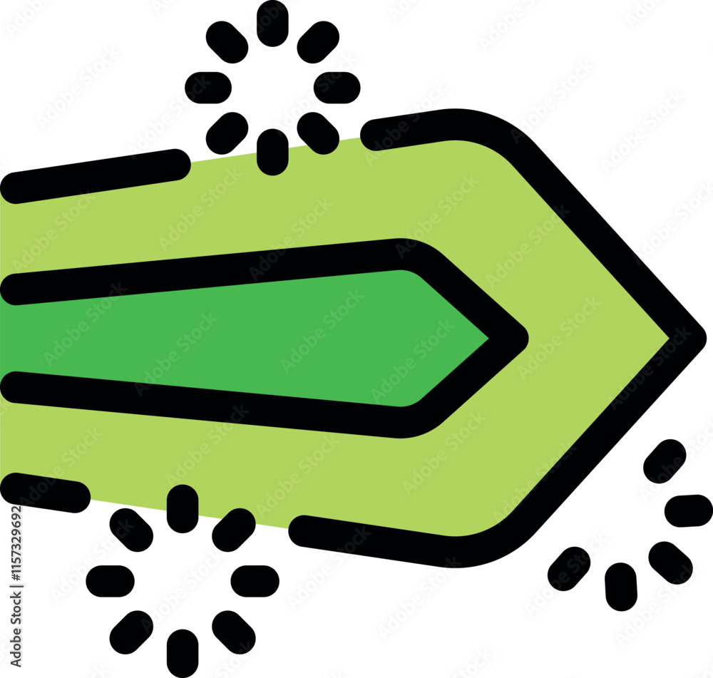 Poster green arrow with loading symbol rotating around it, representing a process in progress or data trans