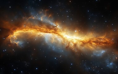 Fiery cosmic nebula in space.
