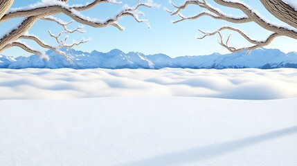 Snowy Mountain Landscape with Bare Branches