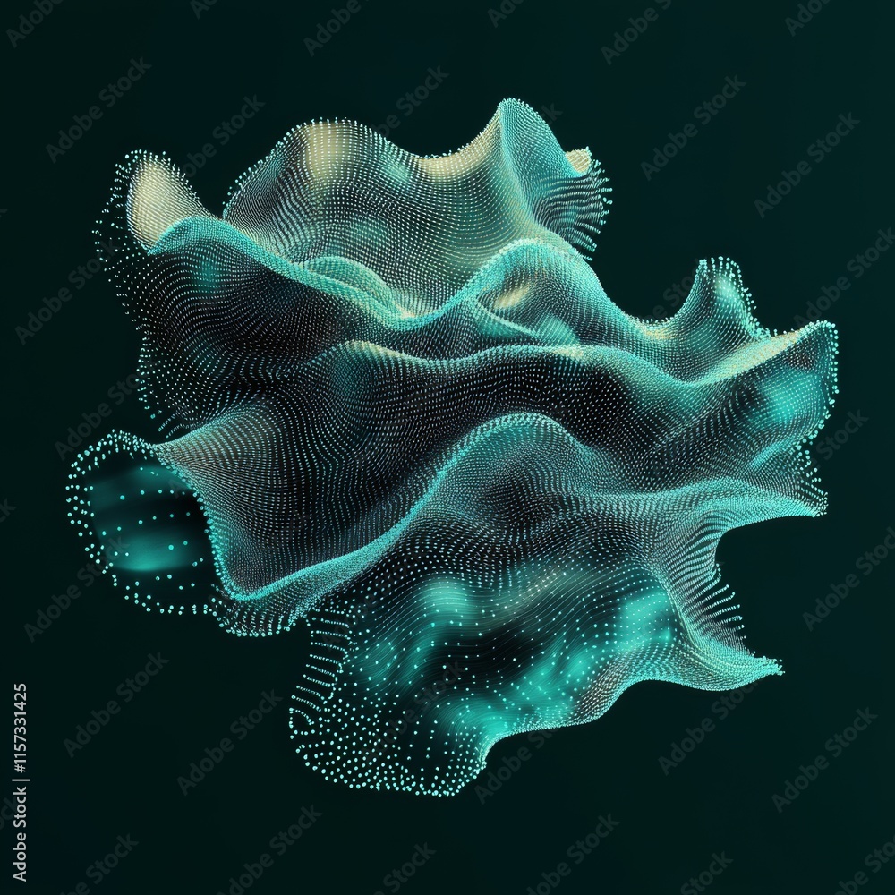 Poster Visual Representation of Abstract Waves Created With Digital 3D Rendering Techniques Showcasing Dynamic Movement and Texture in Dark Background