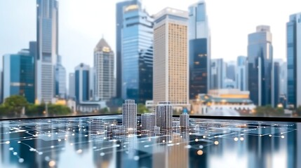 Obraz premium Smart City Digital Model of Modern Skyscrapers and Urban Network