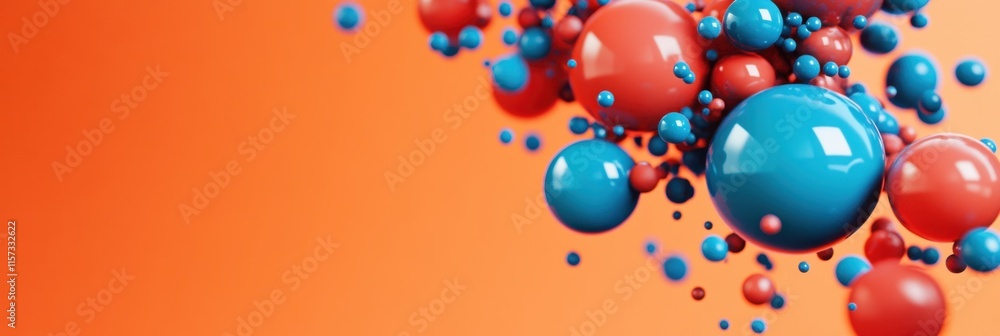 Aufkleber colorful spheres in blue and red float against a vibrant orange backdrop, creating a dynamic and vis