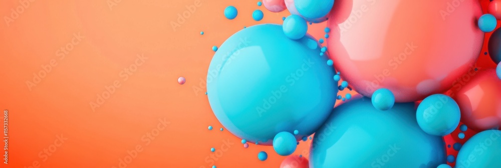 Poster a vibrant abstract composition featuring blue and pink spheres against an orange backdrop, creating 