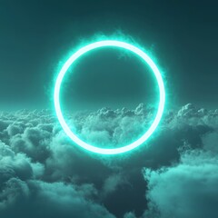 Floating Luminous Circle Illuminates the Cloudy Sky During Twilight, Creating a Captivating Surreal Atmosphere Above the Horizon