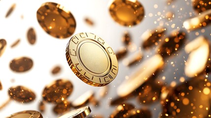 Dynamic coins falling financial concept studio close-up view