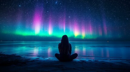 Obraz premium A photographer capturing the northern lights, representing the fulfillment of a dream adventure