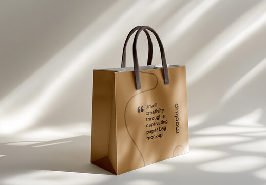 Elegant Paper Bag Mockup Created with AI &ndash; High-Resolution 300 PPI, Fully Customizable Design for Branding and Packaging Visualization