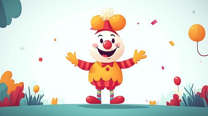 Obraz premium Happy cartoon clown in festive scene.