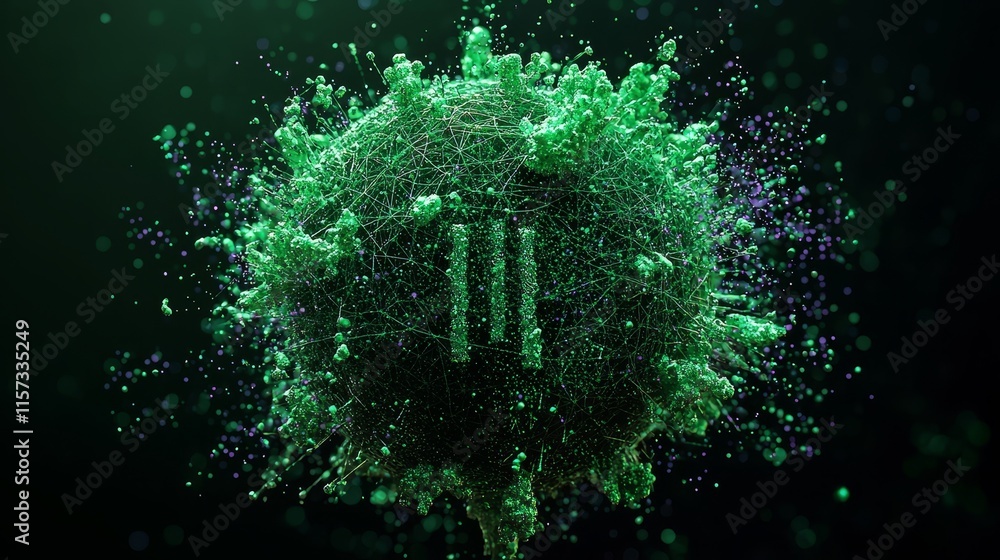 Aufkleber green abstract virus representation showcasing intricate patterns and vibrant colors in a dark backg