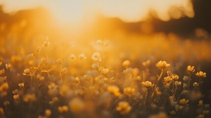 Yellow flower field at golden hour