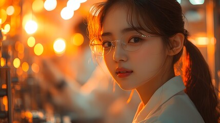 Fototapeta premium Golden Hour Glasses Girl