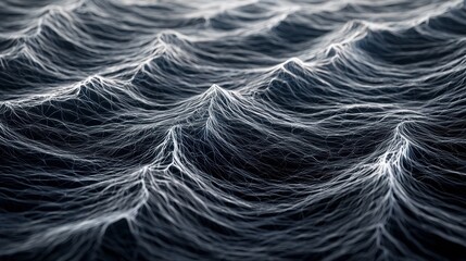 Obraz premium A close-up view of dark ocean waves, showcasing their intricate textures and dynamic motion, creating a captivating and serene marine atmosphere.