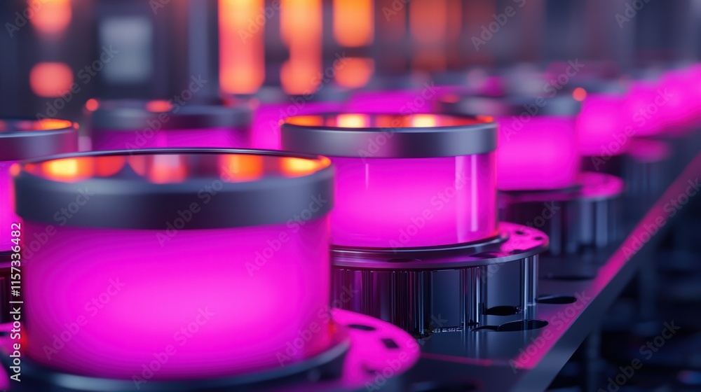 Poster surreal 3d illustration of quantum computing concepts with glowing pink elements