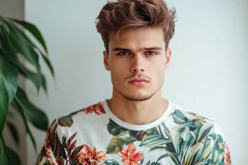 Portrait of stylish young man with serious expression indoors.
