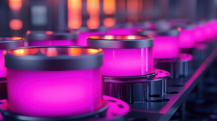 Surreal 3D Illustration of Quantum Computing Concepts with Glowing Pink Elements