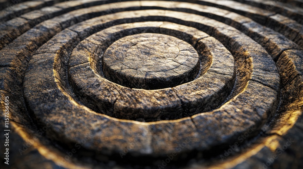 Leinwandbilder A textured stone surface featuring concentric circular patterns, highlighting depth and detail in a natural design.