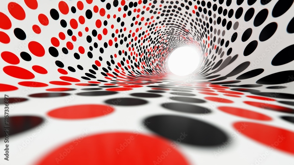 Poster unique tunnel design featuring red and black polka dots creates a captivating visual experience with