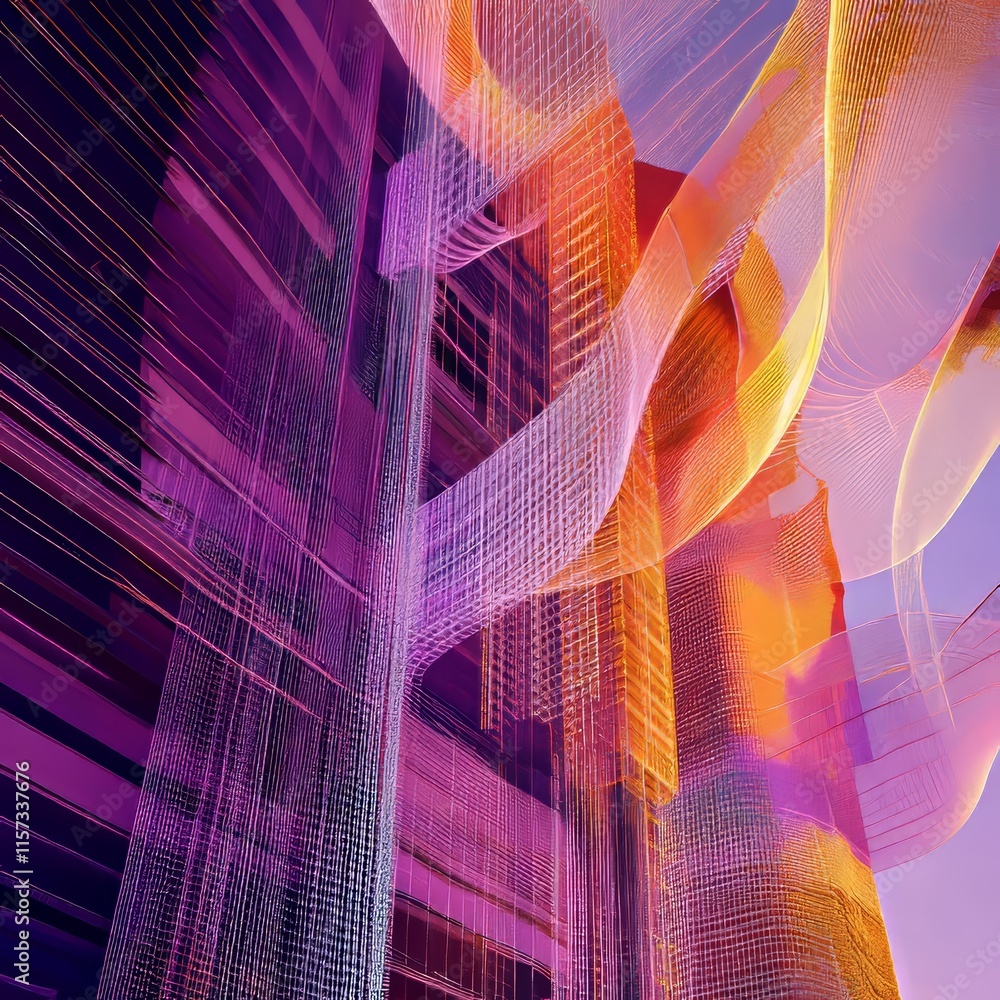 Poster colorful abstract patterns intertwine in a futuristic environment, showcasing creativity and digital