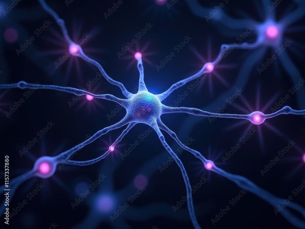 Poster vibrant neural network with glowing synapses showcasing intricate connections in a dark background r