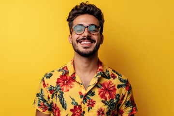 Obraz premium Happy young Brazilian man in summer shirt on vacation. Lucky.