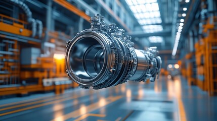 Jet engine component in factory.