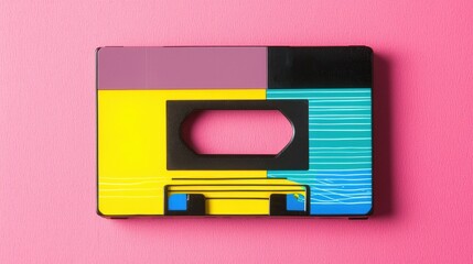 Retro Cassette Tape on Bright Pink Background, Flat Lay Composition Highlighting Vintage Design and Colorful Patterns for Music Enthusiasts and Nostalgia Lovers