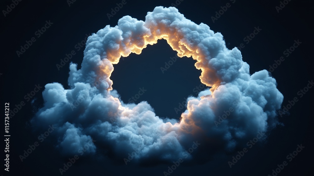 Poster dynamic cloud formation illuminated by subtle light in a dark sky creating a captivating visual effe