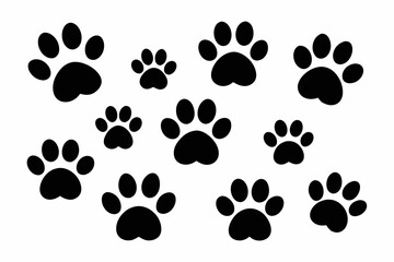 Dog or cat footprints. Vector isolated silhouette. Animal footprint seamless pattern.

